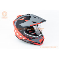 Шолом кросовий з візором (стандарт DOT), висувні окуляри GLX-802 S (55-56см), чорно-червоний мат