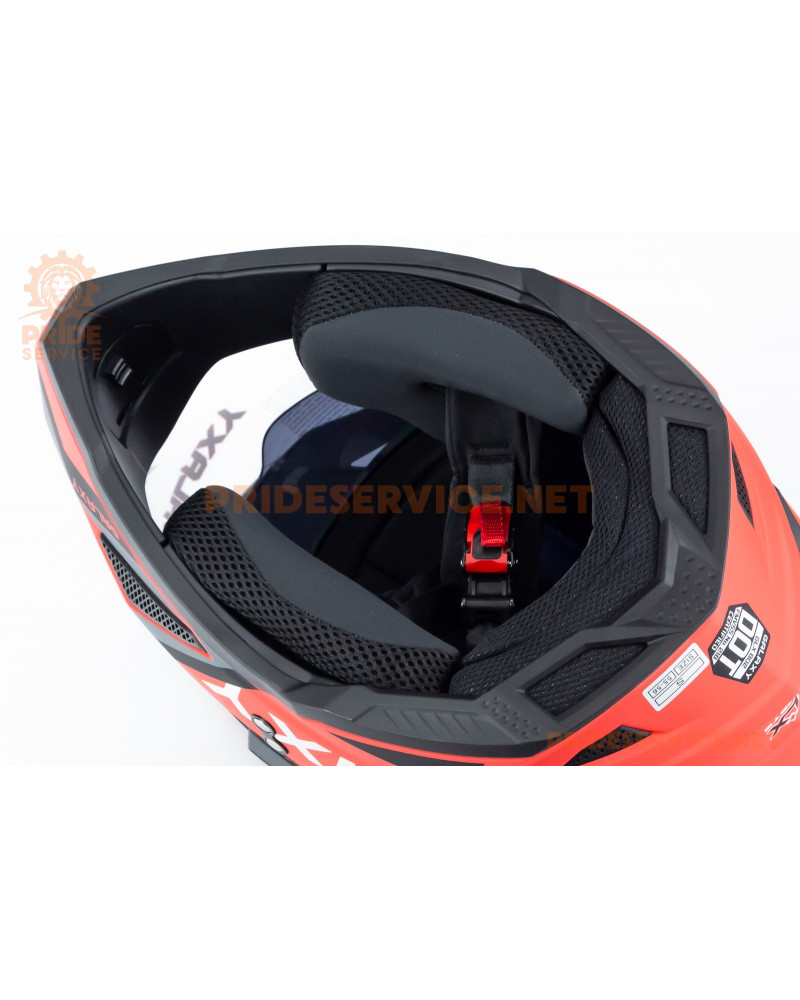 Шолом кросовий з візором (стандарт DOT), висувні окуляри GLX-802 S (55-56см), чорно-червоний мат