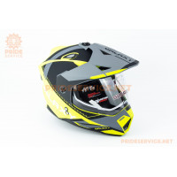 Шолом кросовий з візором (стандарт DOT), висувні окуляри GLX-802 M (57-58см), чорно-салатовий мат