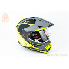 Шолом кросовий з візором (стандарт DOT), висувні окуляри GLX-802 M (57-58см), чорно-салатовий мат