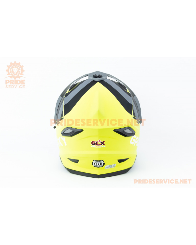 Шолом кросовий з візором (стандарт DOT), висувні окуляри GLX-802 M (57-58см), чорно-салатовий мат