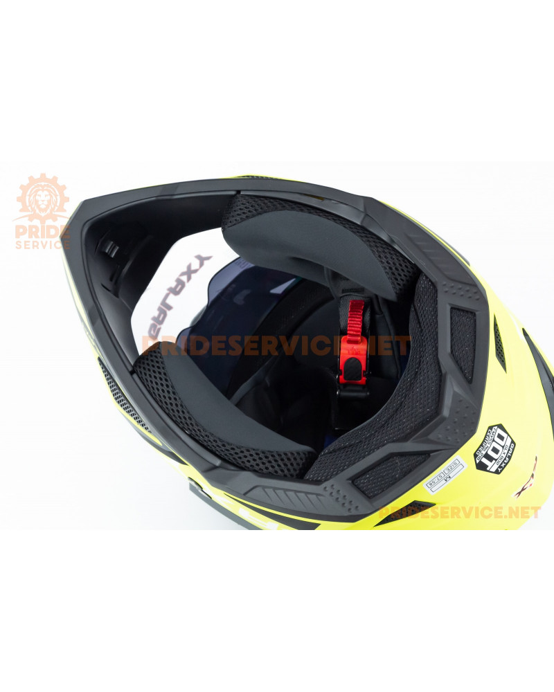 Шолом кросовий з візором (стандарт DOT), висувні окуляри GLX-802 M (57-58см), чорно-салатовий мат