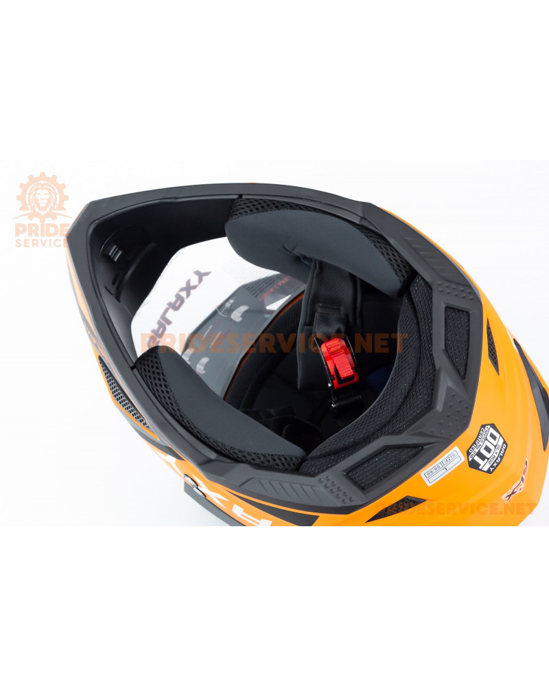 Шолом кросовий з візором (стандарт DOT), висувні окуляри GLX-802 L (59-60см), чорно-помаранчевий мат