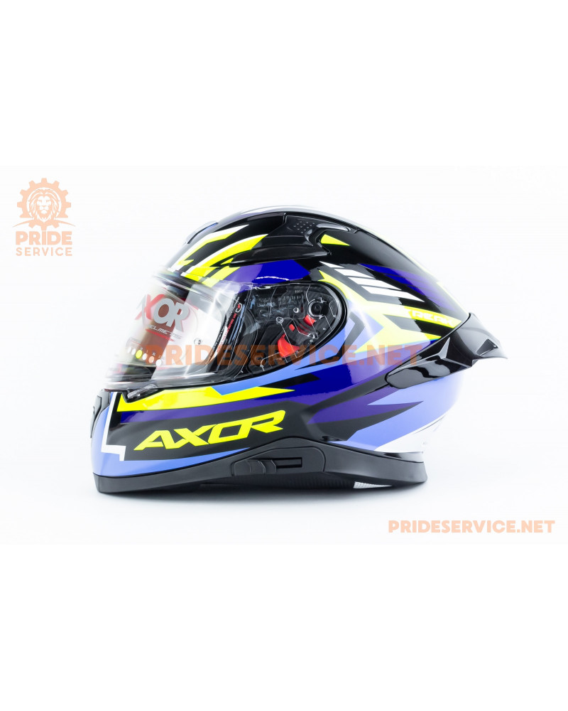 Шолом інтеграл APEX STREAK з пінлоком (стандарт DOT/ECE), висувні сонцезахисні окуляри М (57-58см), чорно-синьо-салатовий Шолом інтеграл APEX STREAK з пінлоком (стандарт DOT/ECE), висувні сонцезахисні окуляри М (57-58см), чорно-синьо-салатовий