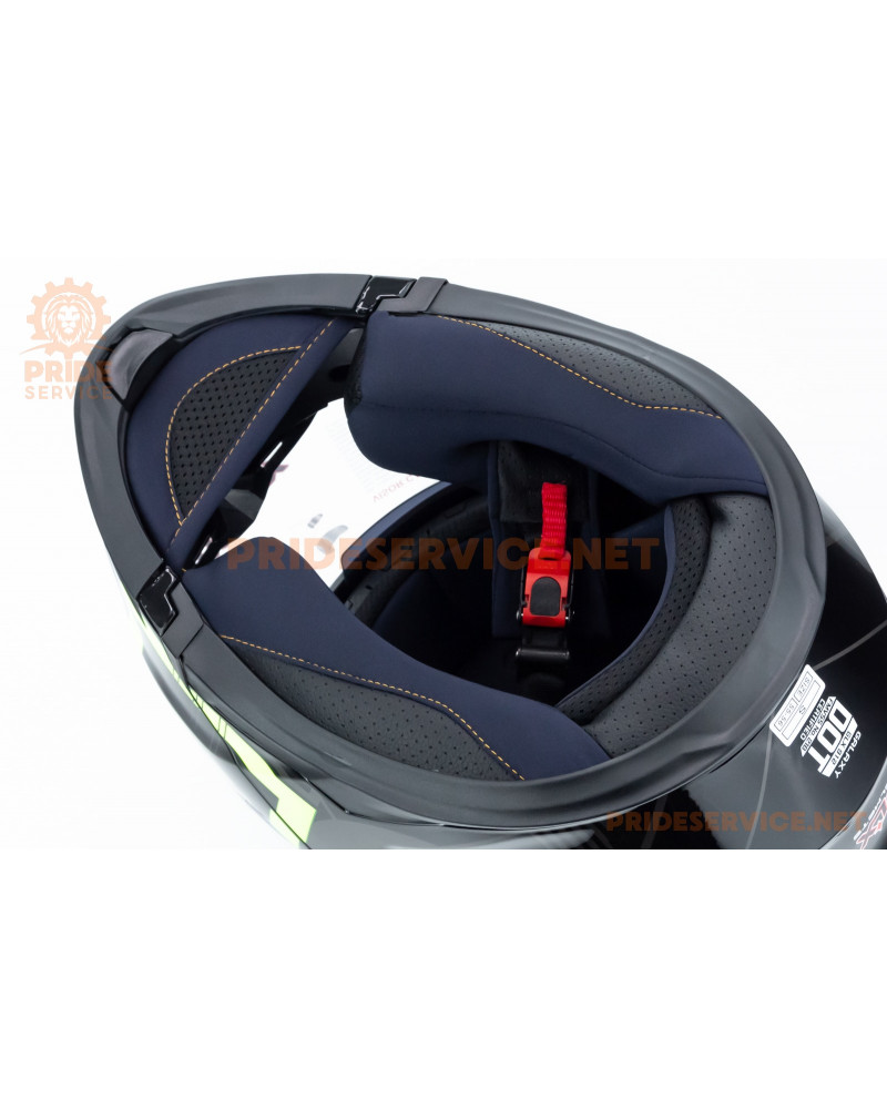 Шолом модуляр з відкидним підборіддям (стандарт DOT), висувні окуляри GLX-912 S (55-56см), чорно-салатовий