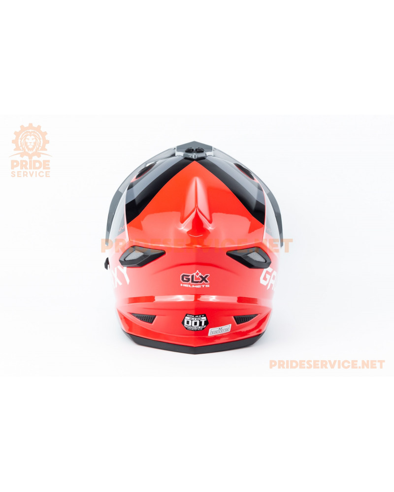 Шолом кросовий з візором (стандарт DOT), висувні окуляри GLX-802 M (57-58см), чорно-червоний