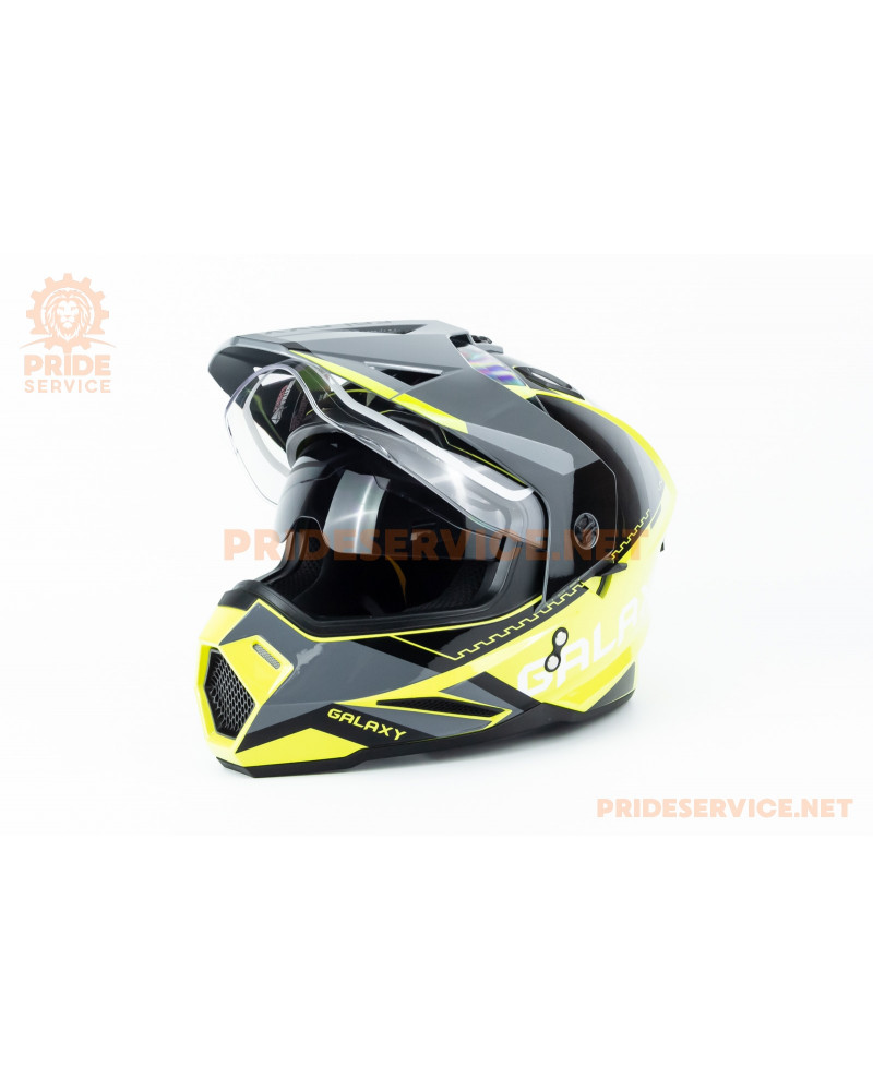 Шолом кросовий з візором (стандарт DOT), висувні окуляри GLX-802 L (59-60см), чорно-салатовий