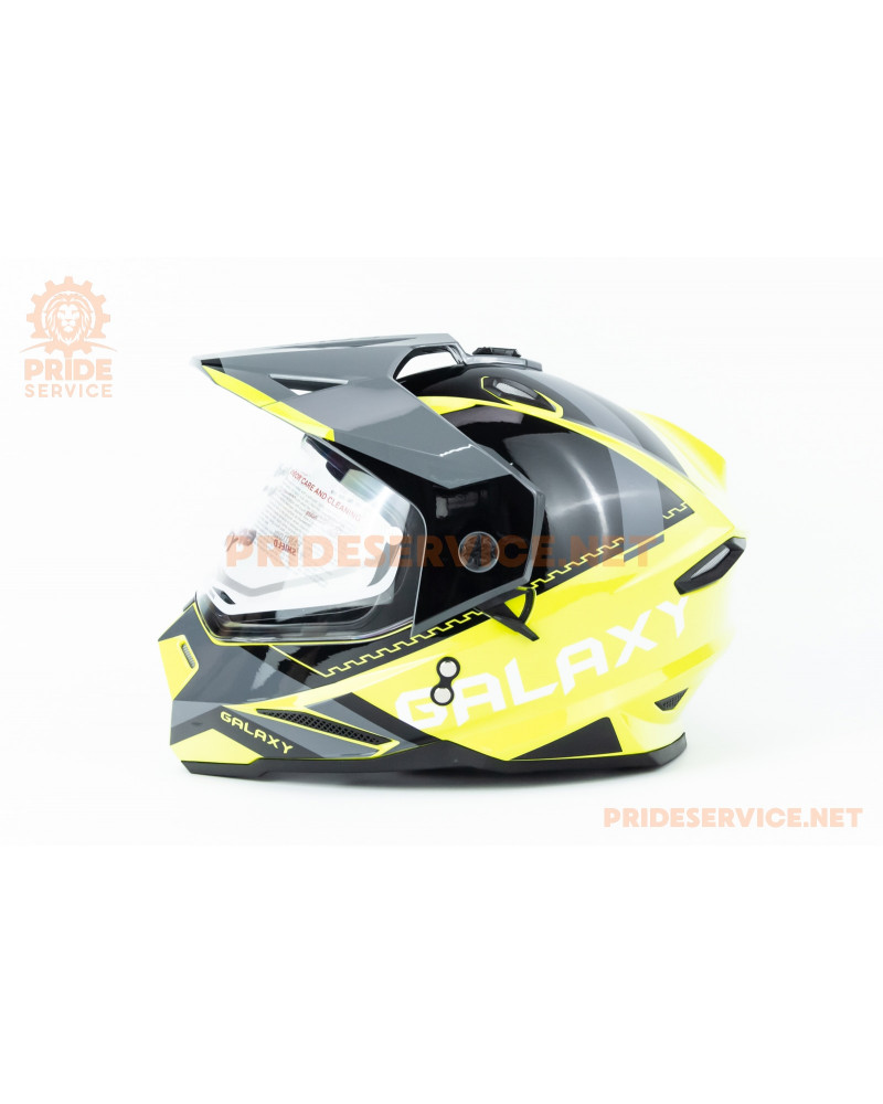 Шолом кросовий з візором (стандарт DOT), висувні окуляри GLX-802 L (59-60см), чорно-салатовий