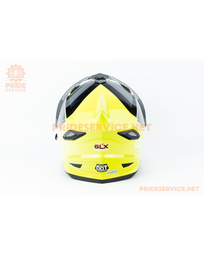 Шолом кросовий з візором (стандарт DOT), висувні окуляри GLX-802 L (59-60см), чорно-салатовий