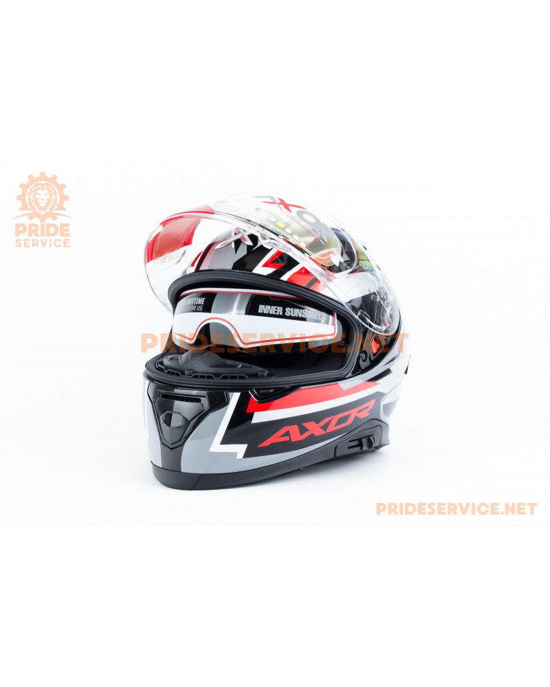 Шолом інтеграл APEX STREAK з пінлоком (стандарт DOT/ECE), висувні сонцезахисні окуляри М (57-58см), чорно-червоний Шолом інтеграл APEX STREAK з пінлоком (стандарт DOT/ECE), висувні сонцезахисні окуляри М (57-58см), чорно-червоний