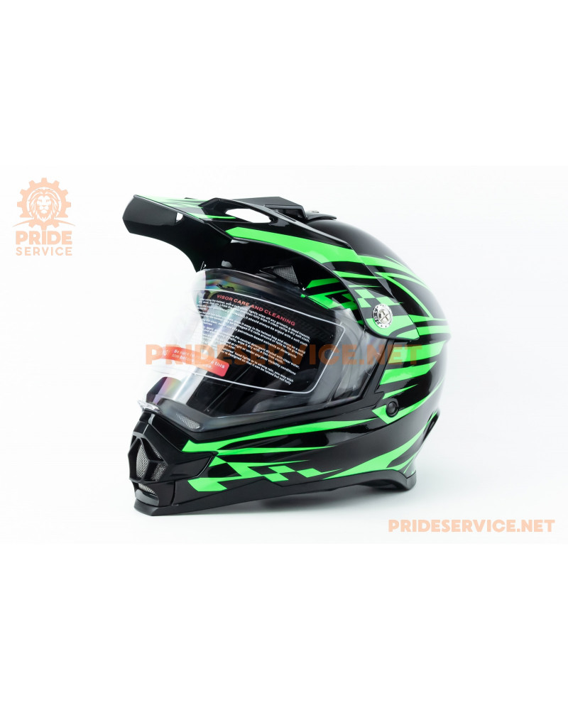 Шолом кросовий з візором F-819-6 S (55-56см), чорно-зелений