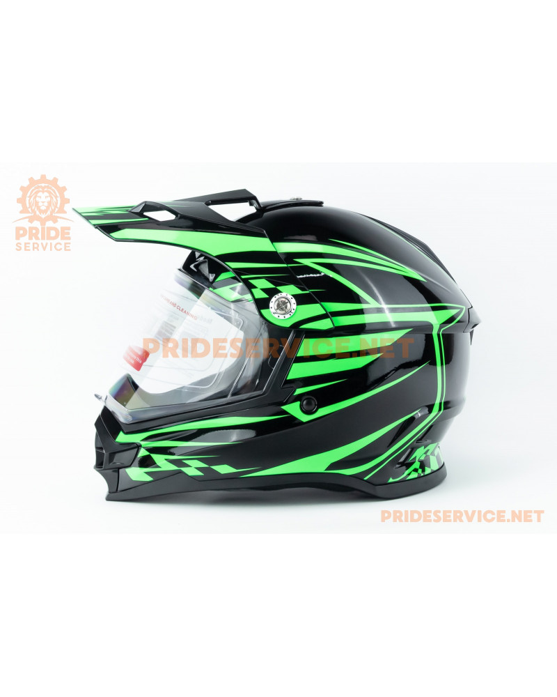 Шолом кросовий з візором F-819-6 S (55-56см), чорно-зелений