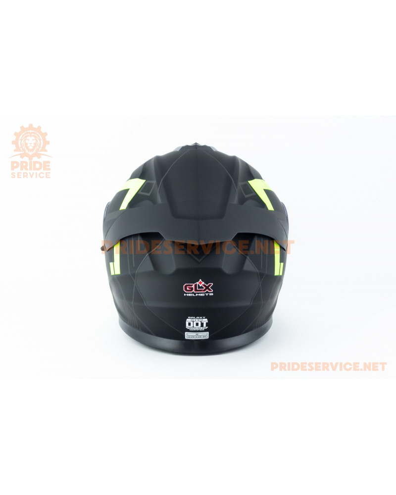 Шолом модуляр з відкидним підборіддям (стандарт DOT), висувні окуляри GLX-912 S (55-56см), чорно-салатовий мат
