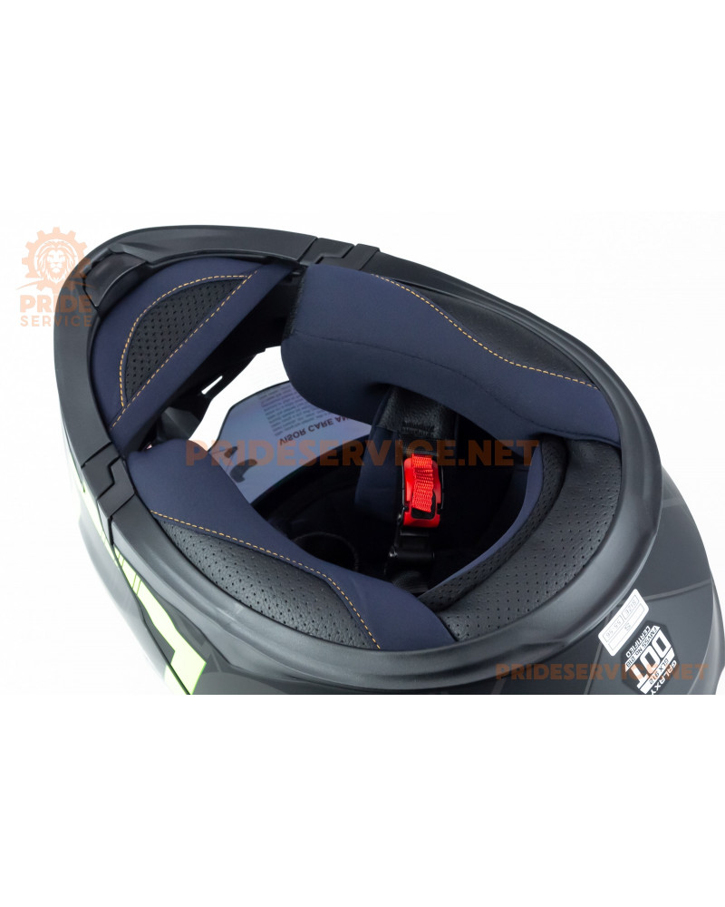 Шолом модуляр з відкидним підборіддям (стандарт DOT), висувні окуляри GLX-912 S (55-56см), чорно-салатовий мат