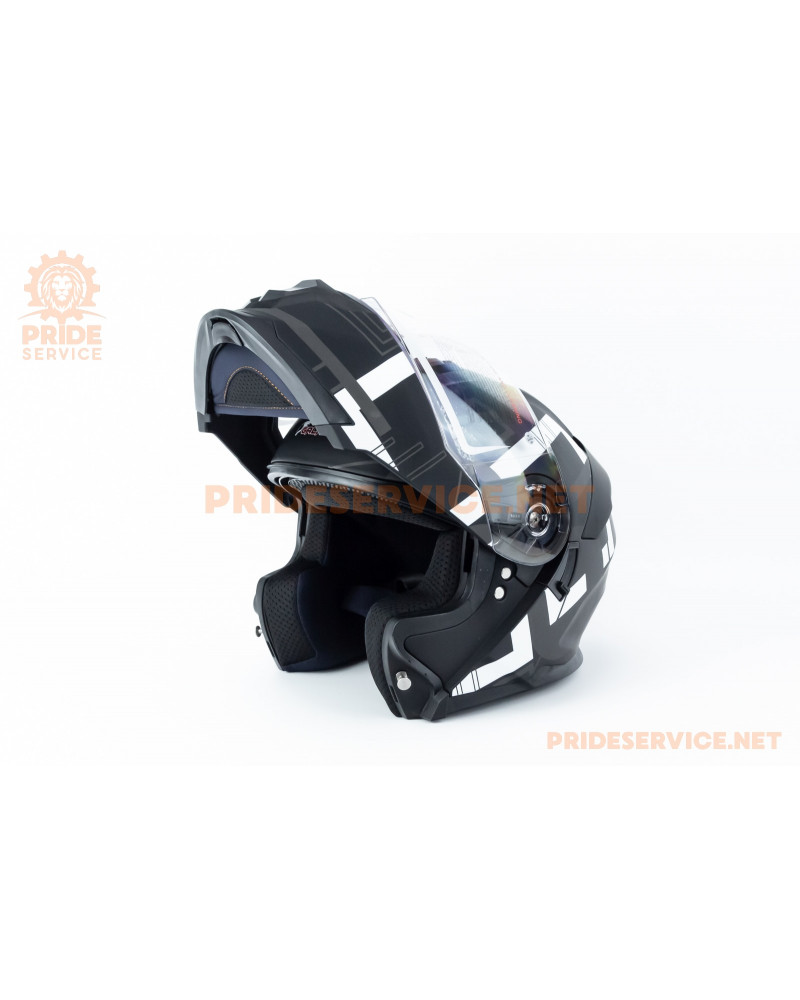 Шолом модуляр з відкидним підборіддям (стандарт DOT), висувні окуляри GLX-912 M (57-58см), чорно-білий мат