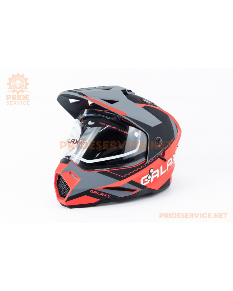 Шолом кросовий з візором (стандарт DOT), висувні окуляри GLX-802 M (57-58см), чорно-червоний мат