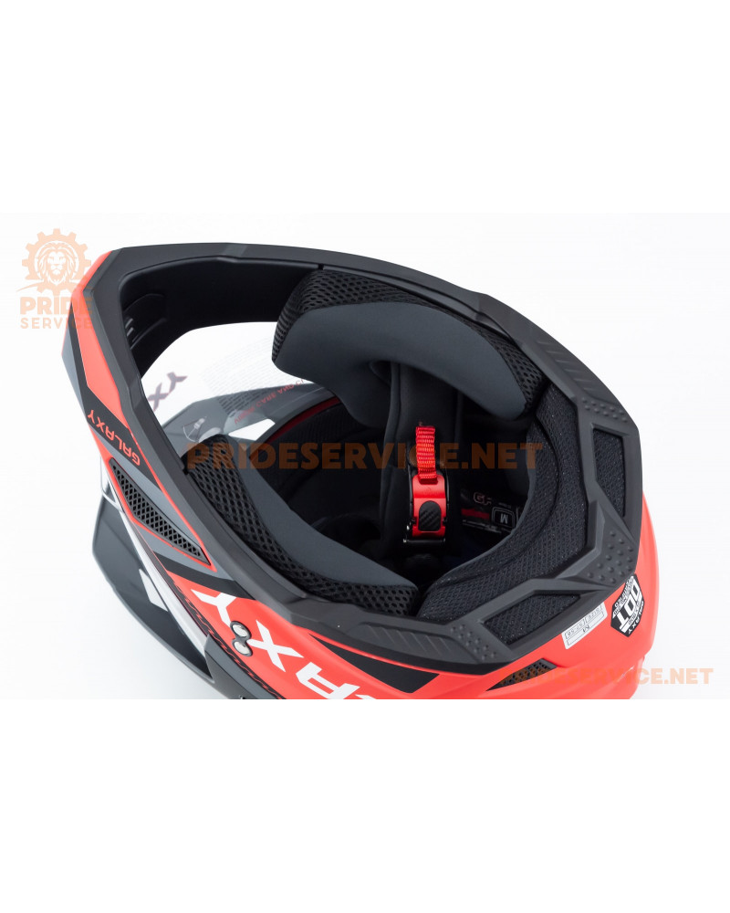 Шолом кросовий з візором (стандарт DOT), висувні окуляри GLX-802 M (57-58см), чорно-червоний мат