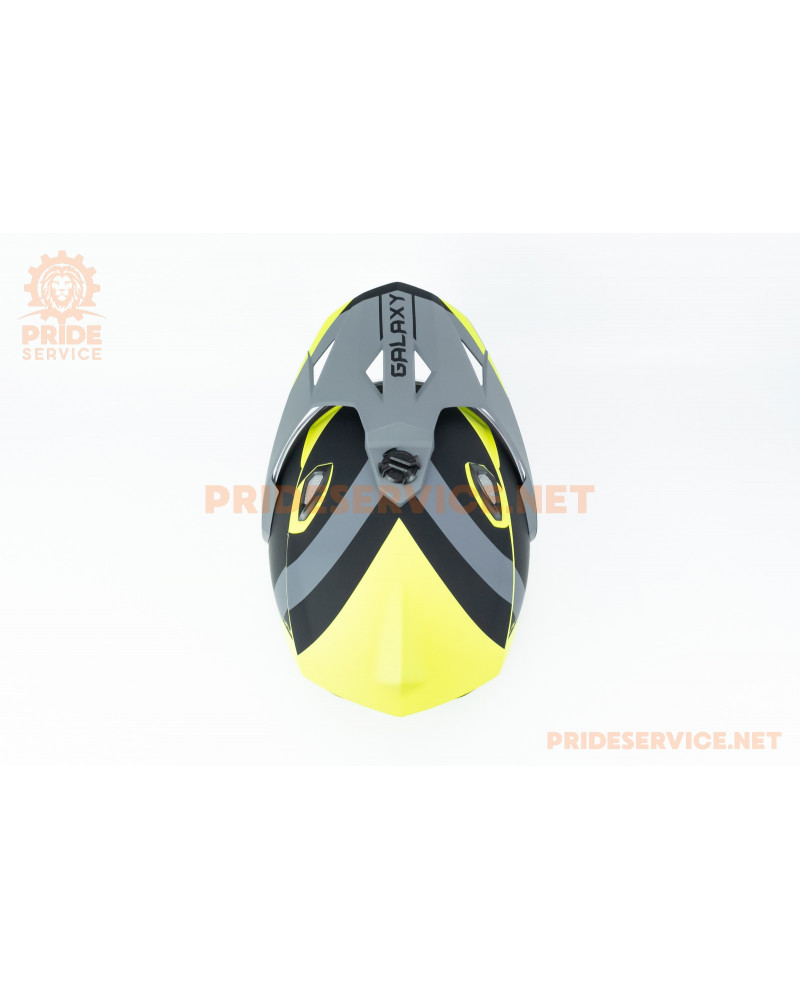 Шолом кросовий з візором (стандарт DOT), висувні окуляри GLX-802 L (59-60см), чорно-салатовий мат