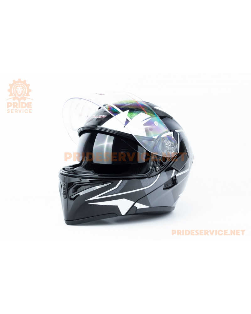 Шолом модуляр з відкидним підборіддям, висувні окуляри GLX-902 S (55-56см), чорно-білий