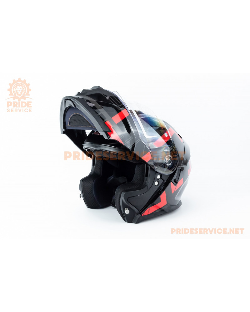 Шолом модуляр з відкидним підборіддям (стандарт DOT), висувні окуляри GLX-912 S (55-56см), чорно-червоний