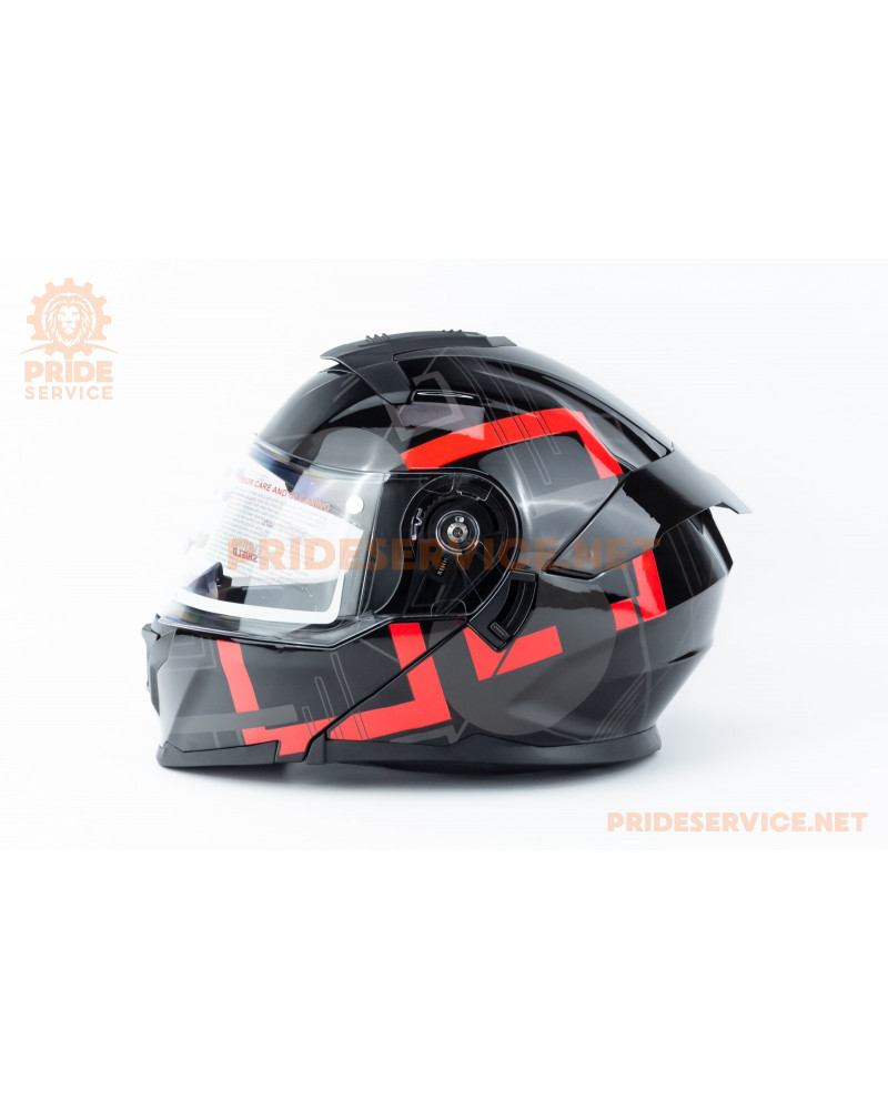 Шолом модуляр з відкидним підборіддям (стандарт DOT), висувні окуляри GLX-912 S (55-56см), чорно-червоний