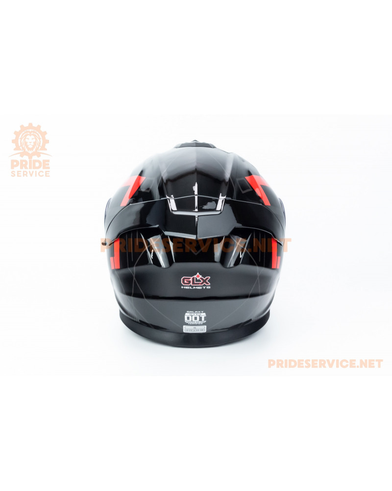 Шолом модуляр з відкидним підборіддям (стандарт DOT), висувні окуляри GLX-912 S (55-56см), чорно-червоний