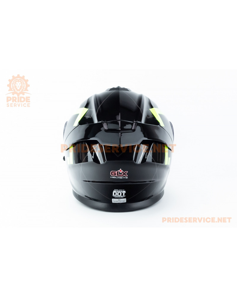 Шолом модуляр з відкидним підборіддям (стандарт DOT), висувні окуляри GLX-912 M (57-58см), чорно-салатовий