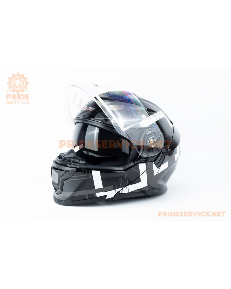 Шолом модуляр з відкидним підборіддям (стандарт DOT), висувні окуляри GLX-912 L (59-60см), чорно-білий