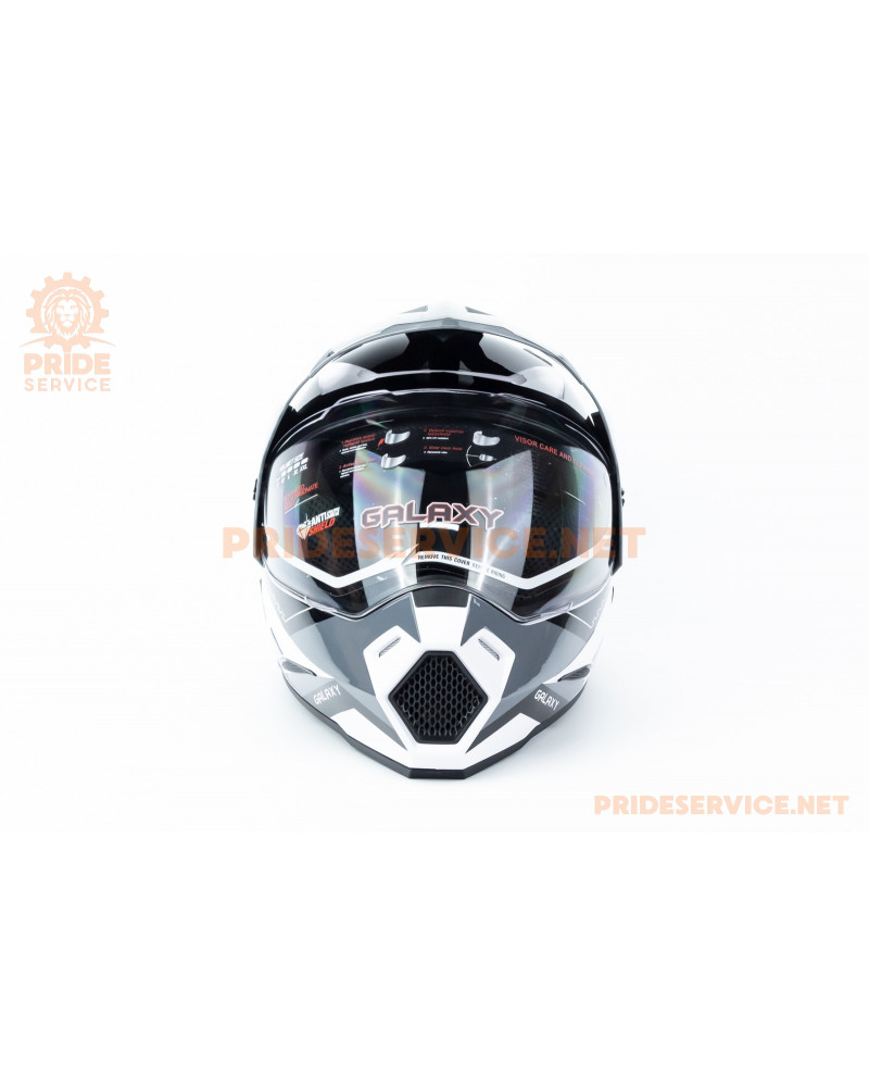 Шолом кросовий з візором (стандарт DOT), висувні окуляри GLX-802 S (55-56см), чорно-білий