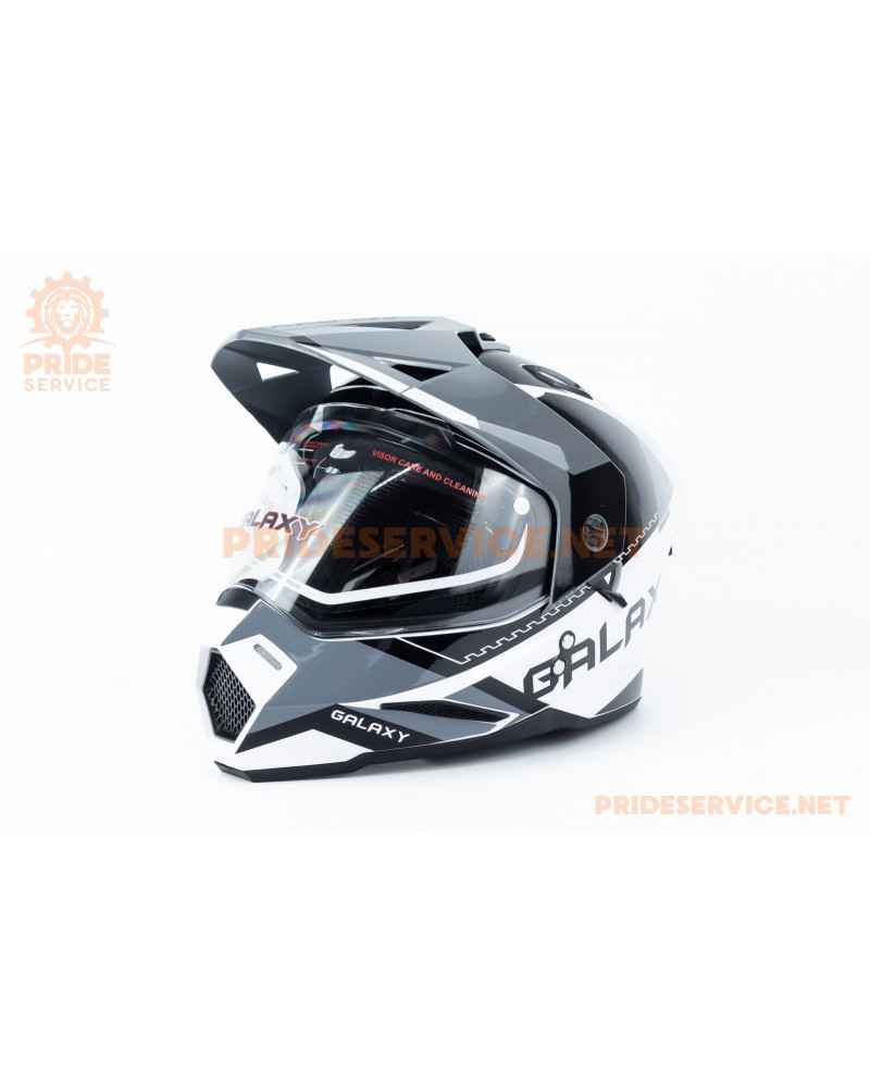 Шолом кросовий з візором (стандарт DOT), висувні окуляри GLX-802 S (55-56см), чорно-білий