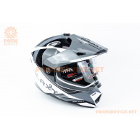 Шолом кросовий з візором (стандарт DOT), висувні окуляри GLX-802 S (55-56см), чорно-білий