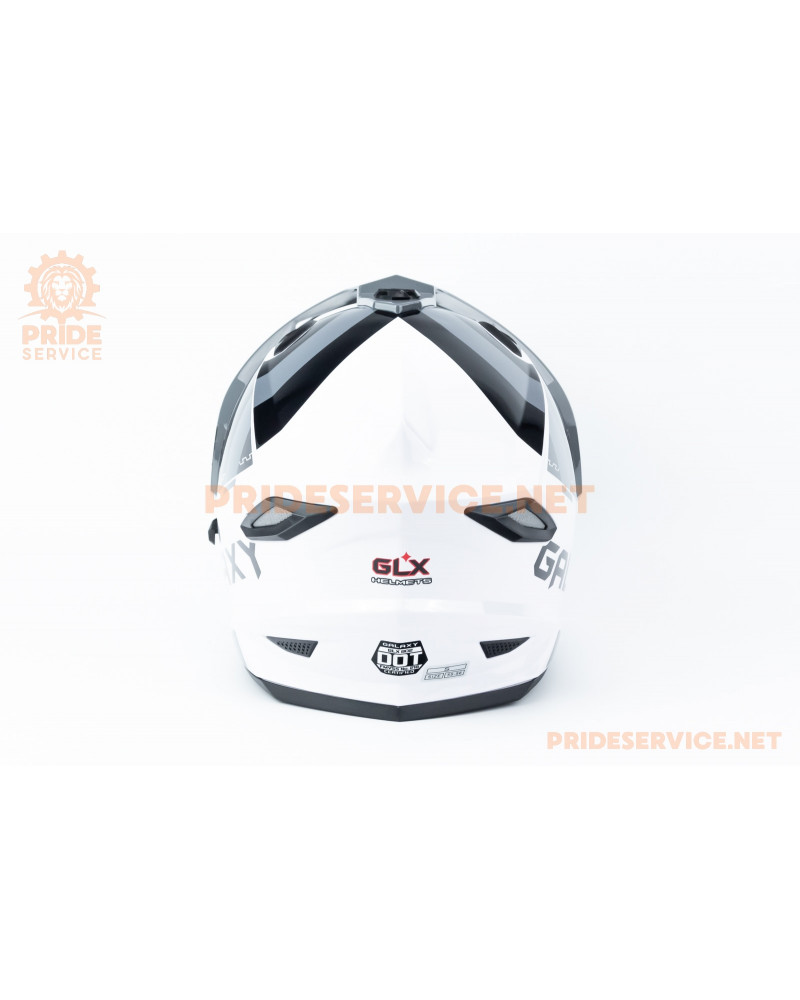 Шолом кросовий з візором (стандарт DOT), висувні окуляри GLX-802 S (55-56см), чорно-білий