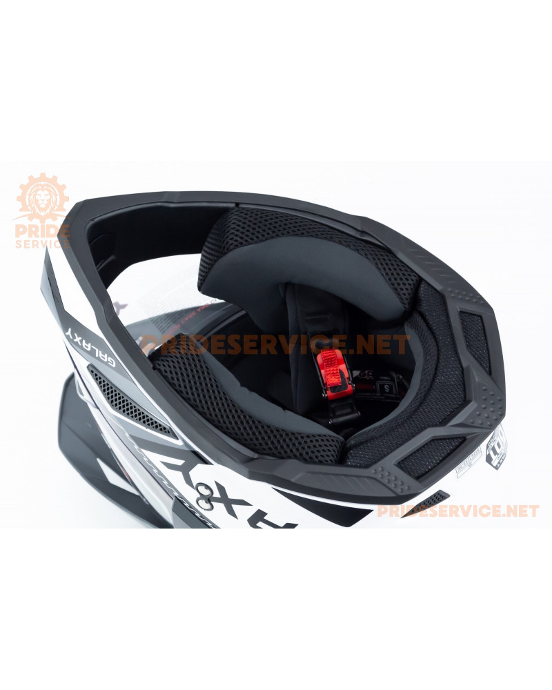 Шолом кросовий з візором (стандарт DOT), висувні окуляри GLX-802 S (55-56см), чорно-білий