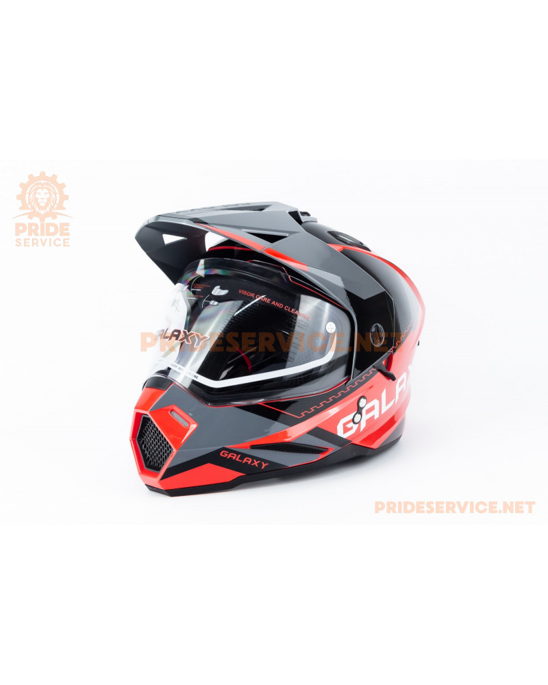 Шолом кросовий з візором (стандарт DOT), висувні окуляри GLX-802 L (59-60см), чорно-червоний