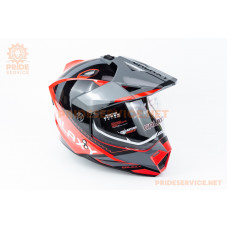 Шолом кросовий з візором (стандарт DOT), висувні окуляри GLX-802 L (59-60см), чорно-червоний