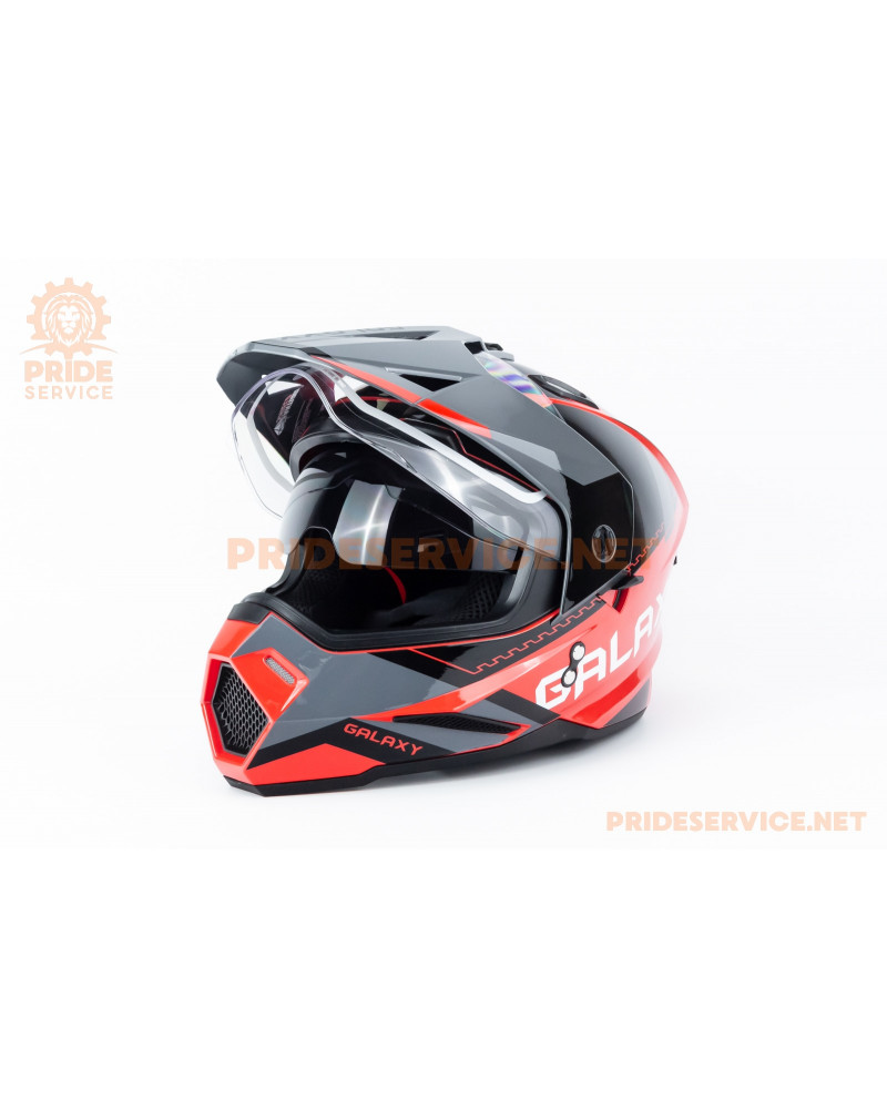 Шолом кросовий з візором (стандарт DOT), висувні окуляри GLX-802 L (59-60см), чорно-червоний