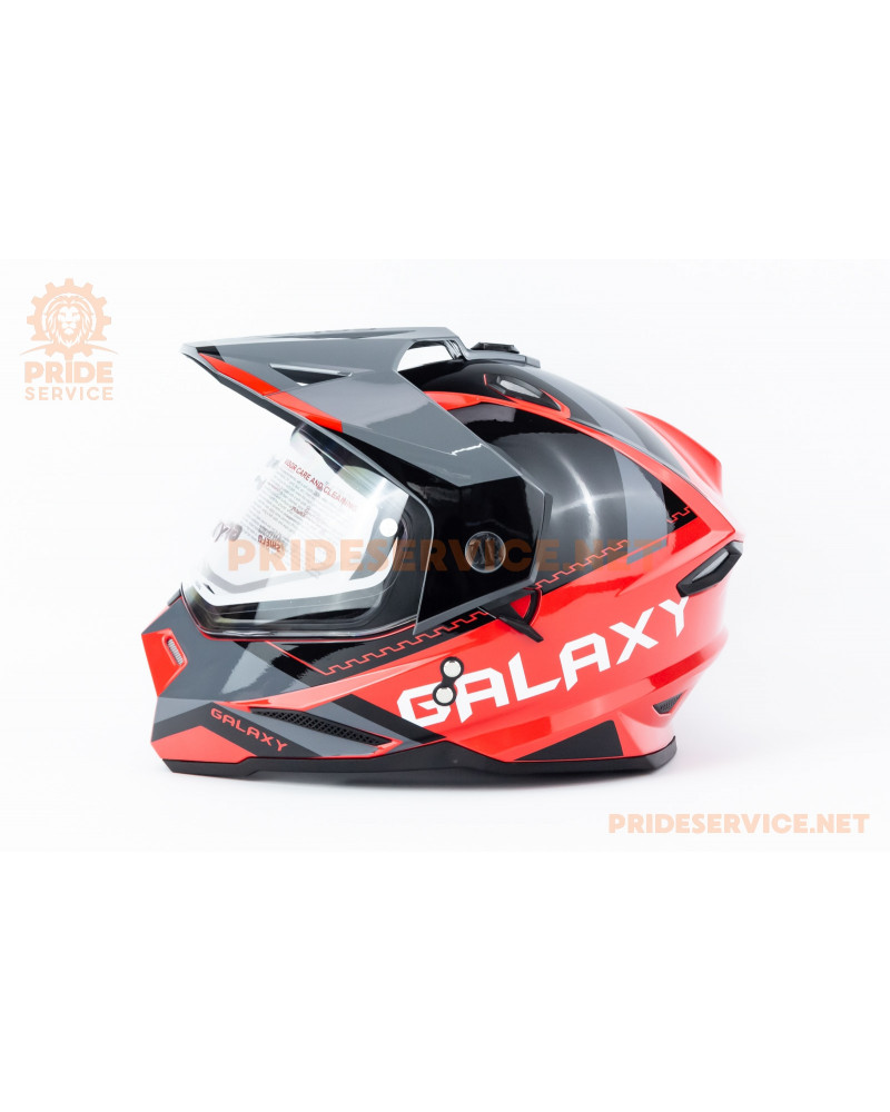 Шолом кросовий з візором (стандарт DOT), висувні окуляри GLX-802 L (59-60см), чорно-червоний