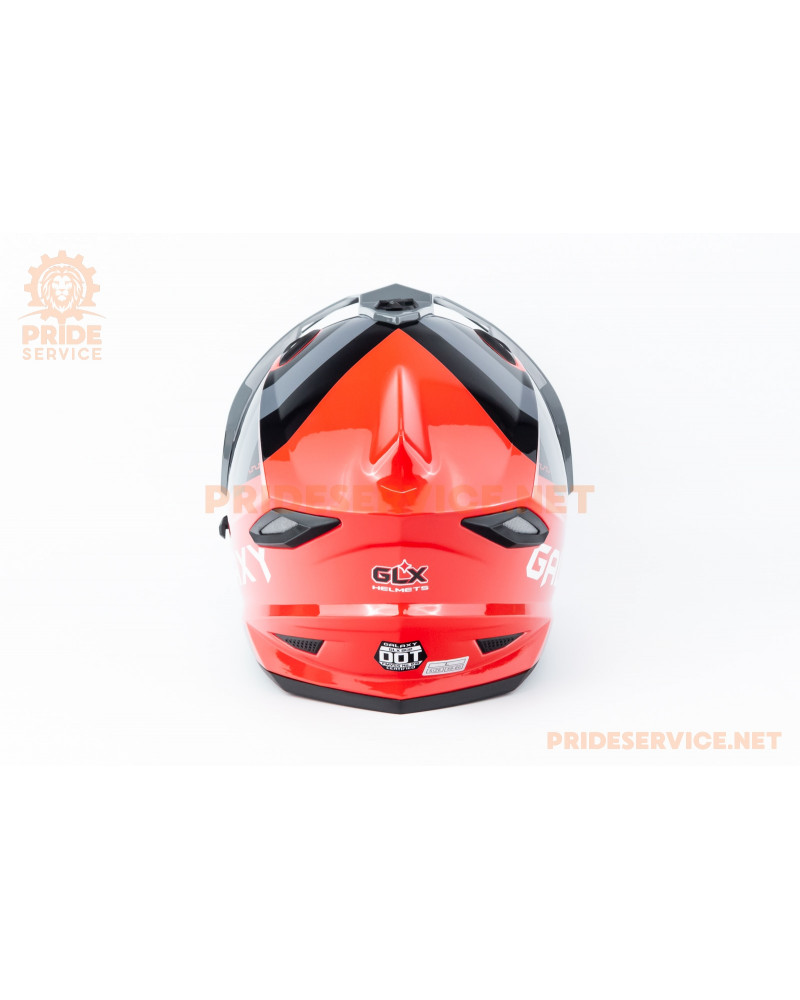 Шолом кросовий з візором (стандарт DOT), висувні окуляри GLX-802 L (59-60см), чорно-червоний