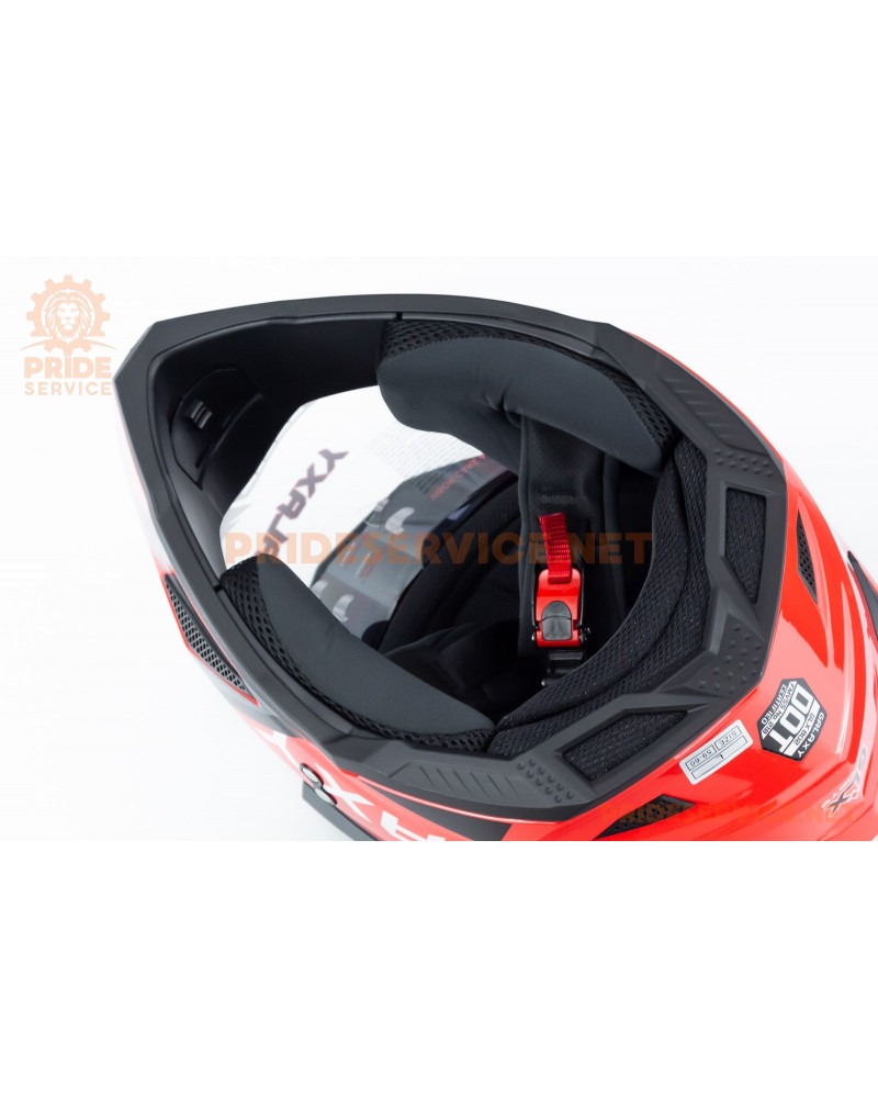 Шолом кросовий з візором (стандарт DOT), висувні окуляри GLX-802 L (59-60см), чорно-червоний