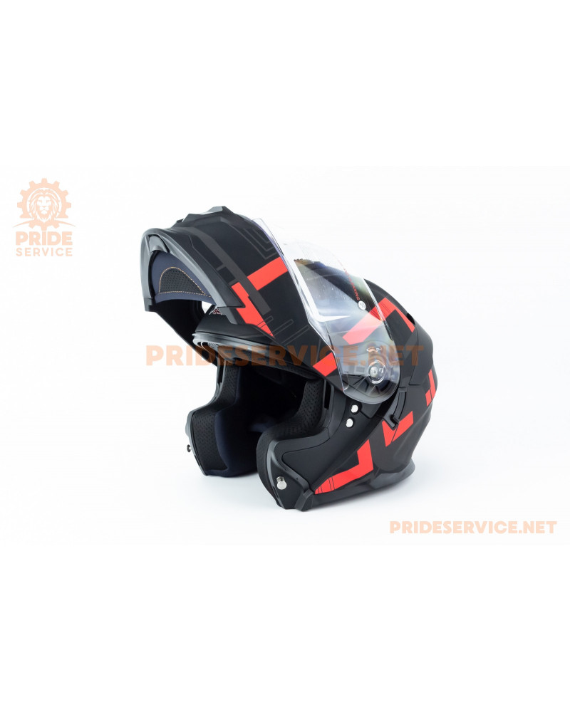 Шолом модуляр з відкидним підборіддям (стандарт DOT), висувні окуляри GLX-912 S (55-56см), чорно-червоний мат