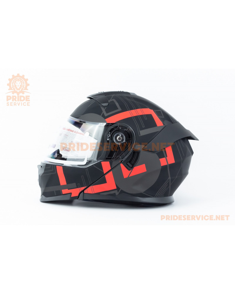 Шолом модуляр з відкидним підборіддям (стандарт DOT), висувні окуляри GLX-912 S (55-56см), чорно-червоний мат