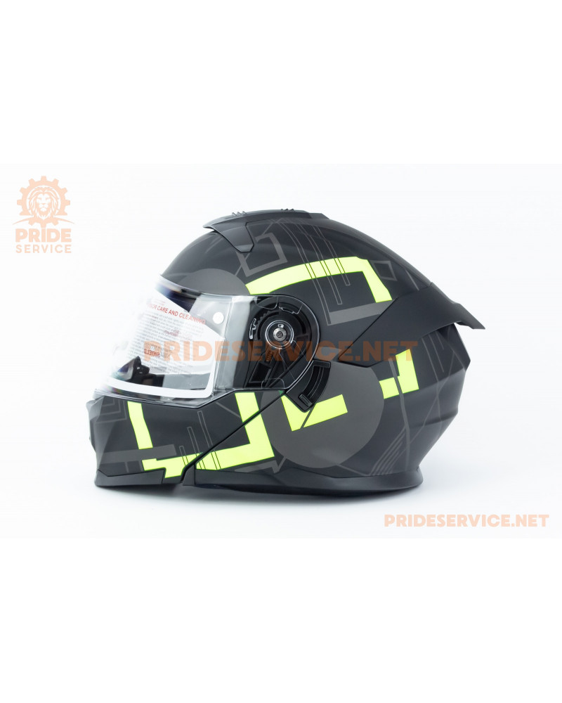 Шолом модуляр з відкидним підборіддям (стандарт DOT), висувні окуляри GLX-912 M (57-58см), чорно-салатовий мат