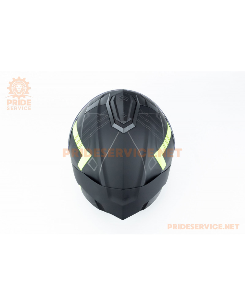 Шолом модуляр з відкидним підборіддям (стандарт DOT), висувні окуляри GLX-912 M (57-58см), чорно-салатовий мат