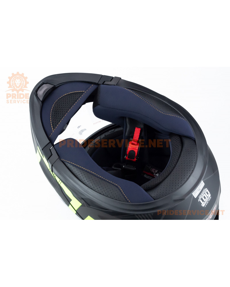 Шолом модуляр з відкидним підборіддям (стандарт DOT), висувні окуляри GLX-912 M (57-58см), чорно-салатовий мат