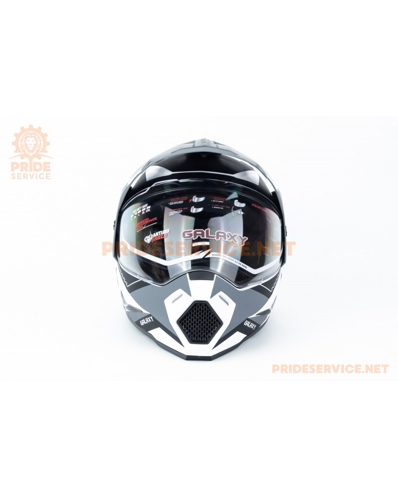 Шолом кросовий з візором (стандарт DOT), висувні окуляри GLX-802 S (55-56см), чорно-білий мат