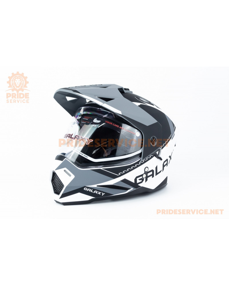 Шолом кросовий з візором (стандарт DOT), висувні окуляри GLX-802 S (55-56см), чорно-білий мат