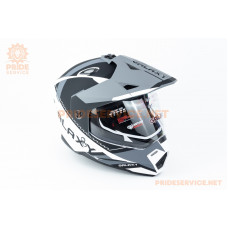 Шолом кросовий з візором (стандарт DOT), висувні окуляри GLX-802 S (55-56см), чорно-білий мат