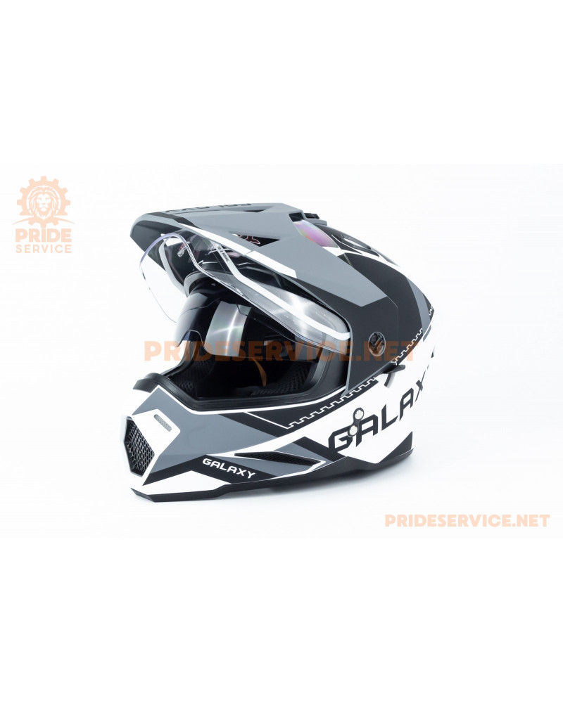 Шолом кросовий з візором (стандарт DOT), висувні окуляри GLX-802 S (55-56см), чорно-білий мат