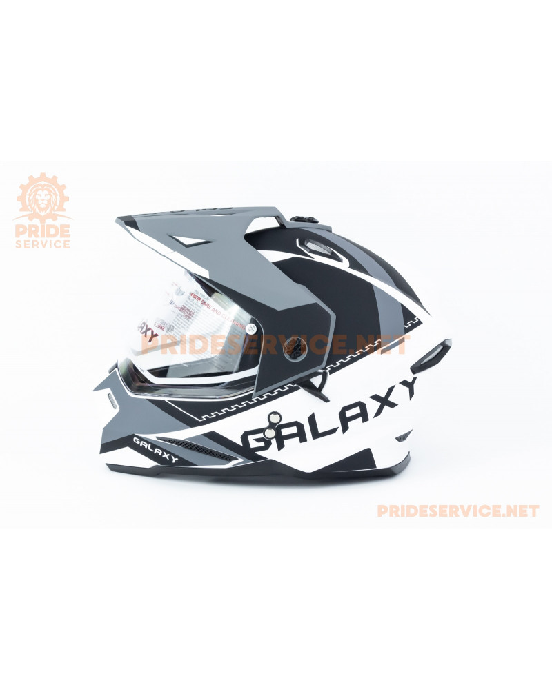 Шолом кросовий з візором (стандарт DOT), висувні окуляри GLX-802 S (55-56см), чорно-білий мат