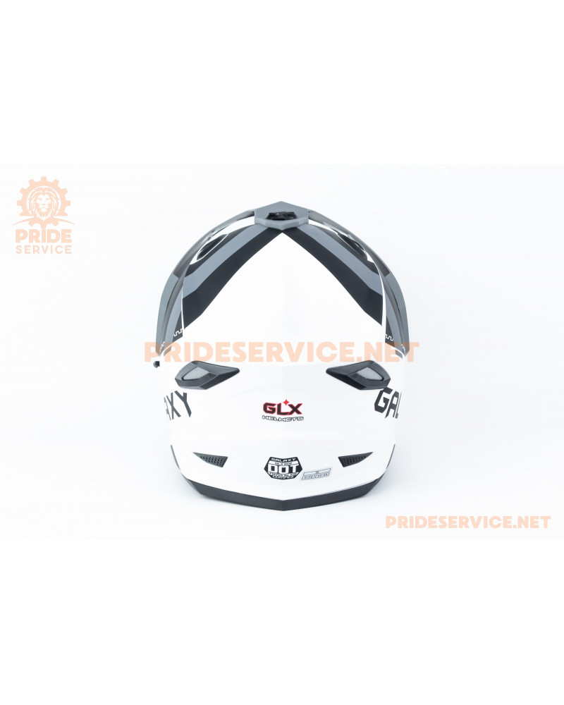 Шолом кросовий з візором (стандарт DOT), висувні окуляри GLX-802 S (55-56см), чорно-білий мат